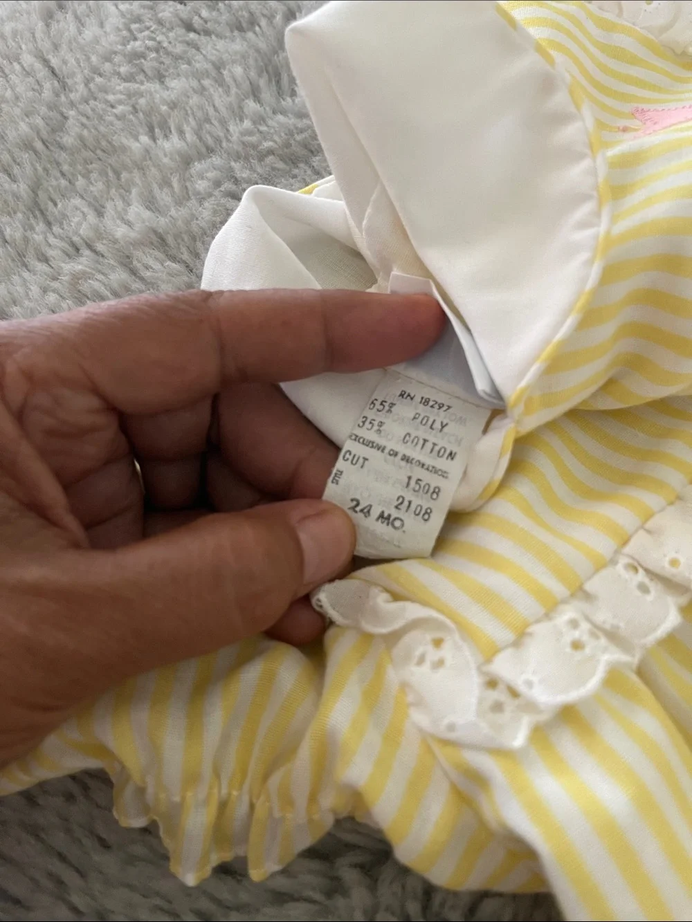 Vintage Yellow Striped Baby Romper with Floral Giraffe Appliqué